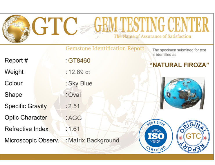 12.89 Ct Natural Irani Firoza (Iranian Turquoise) – Certified Original Gemstone | Gemshub